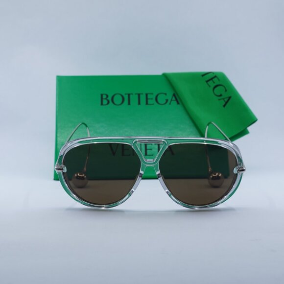 Bottega Veneta BV1273S 009 Geometric Sunglasses - Transparent Grey Silver/Brown main image 8